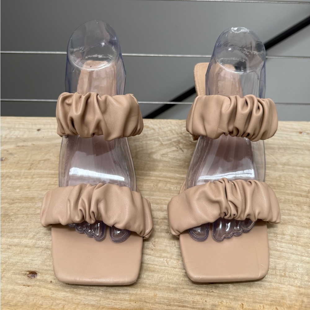 Dream Paris Women's Square Toe Strap Chunky Heel Mules Nude Trendy Stylish 9.5 - Picture 3 of 8